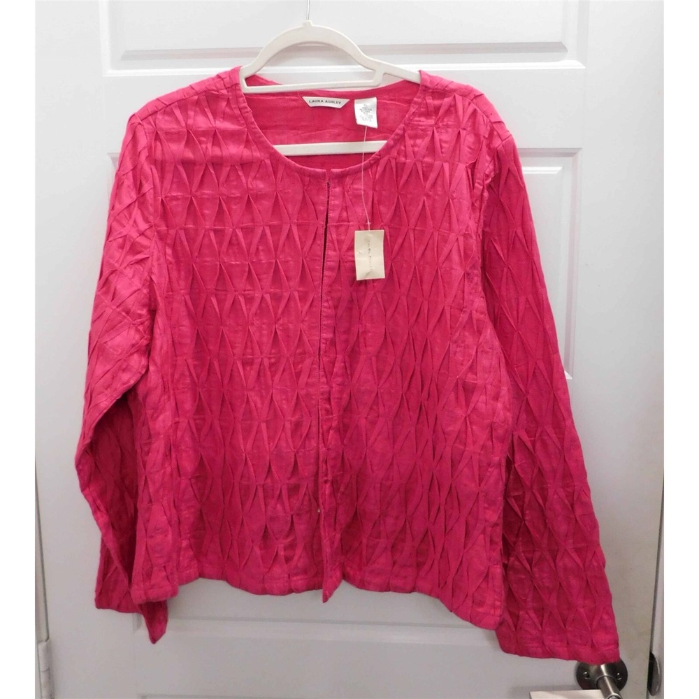 New Laura Ashley‎ Pink Fuscia Cotton Linen Jacket sz XL